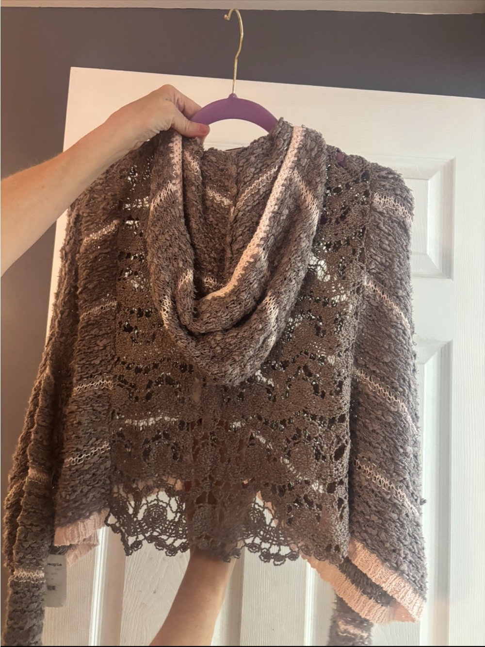 Free people -Cozy Hooded Open-Knit Women's Sweater - Taupe size M